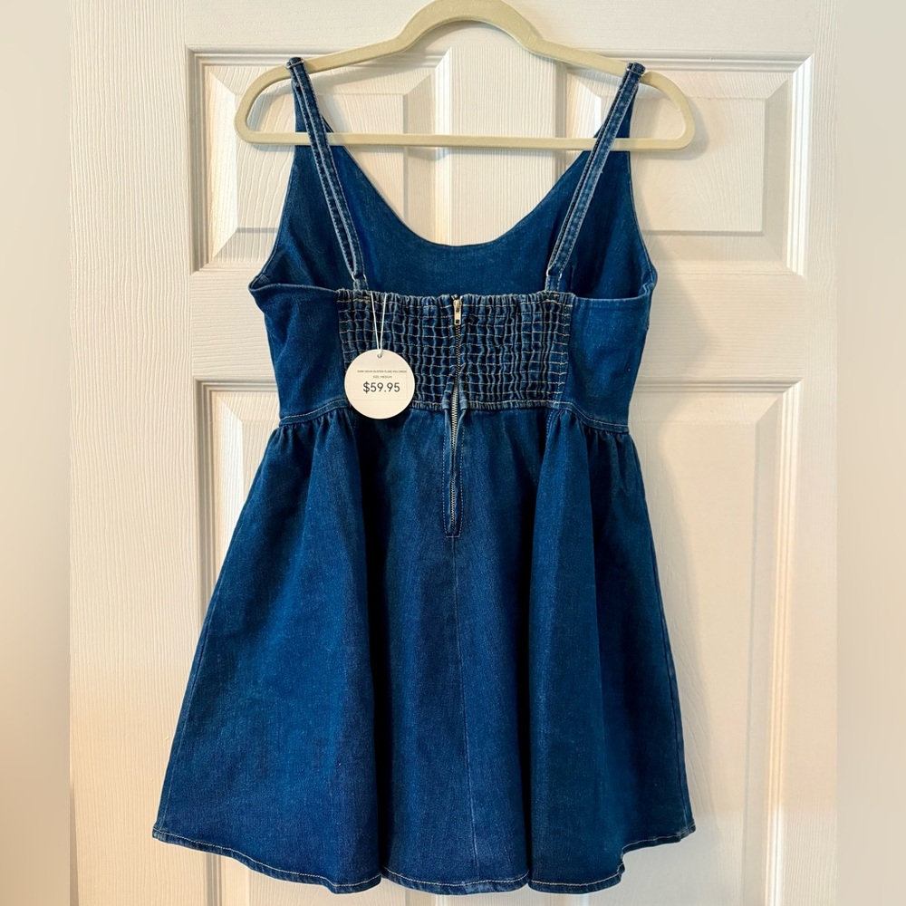 NWT Denim Bustier Flare Mini Dress - Picture 2 of 3